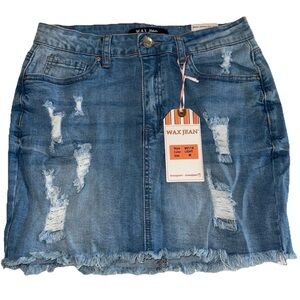 Wax Jean Distressed Blue Denim Skirt Size Medium